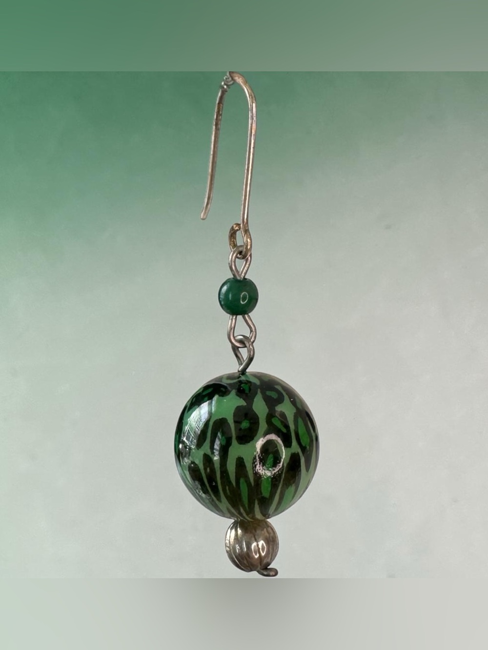 Handcrafted Green Leopard Glass Drop Earring - SKU D